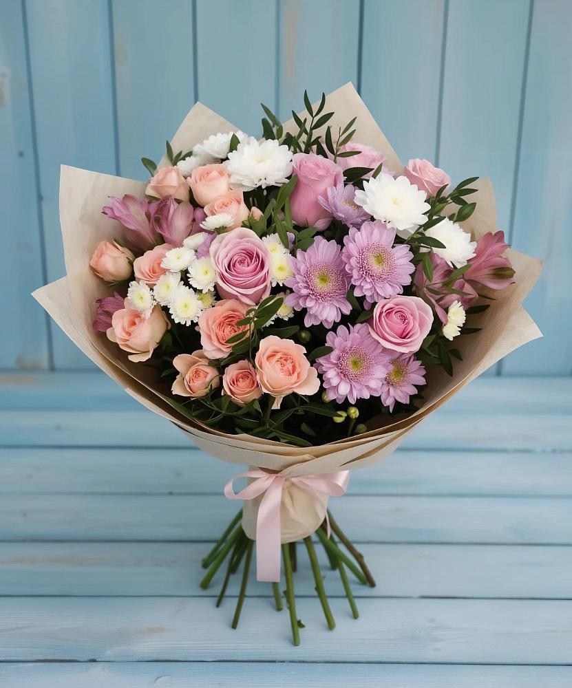 Букет цветов из: Хризантемы, Розы и Альстромерии в Мытищах