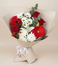 Букет цветов из:  Розы, Хризантемы, Герберы и Лилии в Мытищах