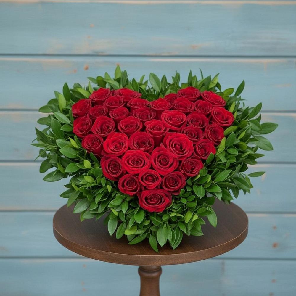 Цветочная композиция из Розы в виде сердца в Мытищах