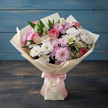 Букет цветов из:  Хризантемы, Альстромерии и Розы в Мытищах