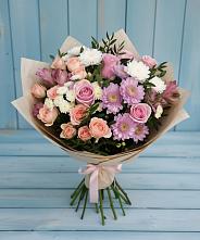 Букет цветов из:  Хризантемы, Розы и Альстромерии в Мытищах