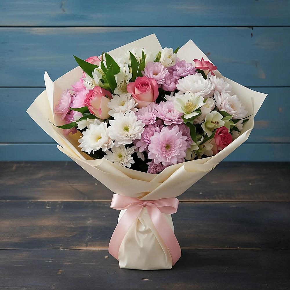 Букет цветов из: Хризантемы, Альстромерии и Розы в Мытищах